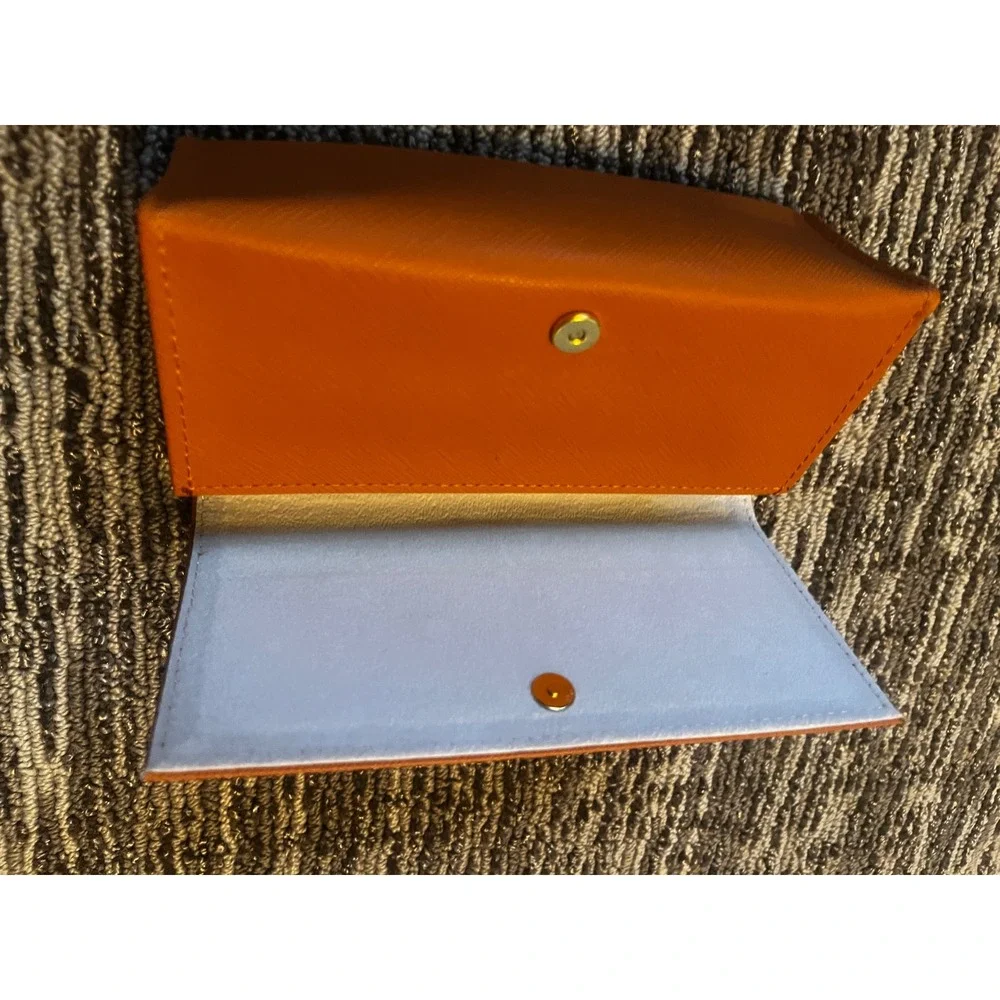Tory Burch Robinson Orange Saffiano Leather Foldable Sunglasses Case Gold Logo